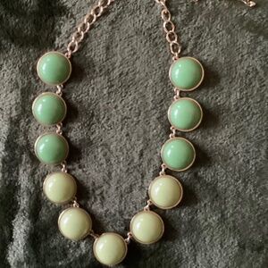 Two-tone Green Bib Necklace Chunky Round Gold Tone Bold